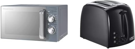 Russell Hobbs RHM1731G Inspire 17L 700w Grey Solo Manual Microwave with 5 Power Levels, Timer & Textures 2 Slice Toaster (Extra Wide Slots, 6 Browning levels, Frozen