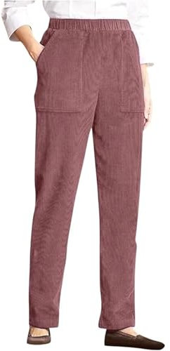 LOVESHOOT Cordhose für Damen, elastisch, hohe Taille, zum Hineinschlüpfen, gerades Bein, lässige Herbsthose mit Taschen, Violett, Rot, M
