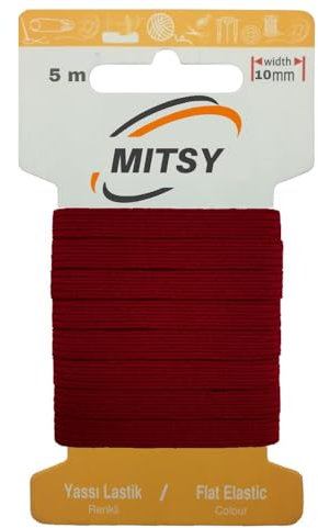 MITSY Reißfeste Gummiband Gummibänder zum Nähen Breit 10 mm 5 m Burgund Stark Gummilitze für Hosengummi Haushalt DIY Handwerk Stoffe zum Nahen