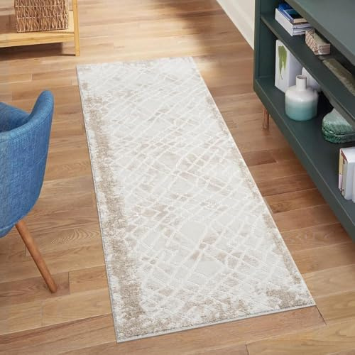 carpet city Teppich Läufer Flur - Creme - 80x300 cm - Klassisch Modern - Vintage-Stil, Bordüre, Geo-Muster - Teppiche Kurzflor Schlafzimmer, Wohnzimmer