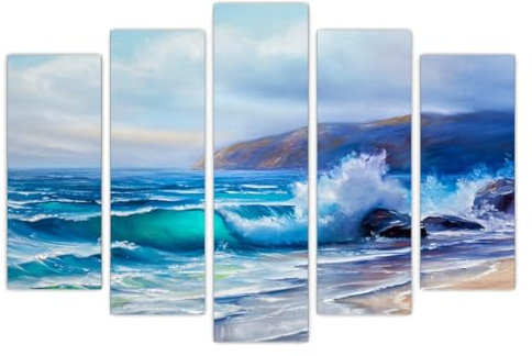 AREDE Set di 5 Stampe da Parete Quadri Moderni Decorazioni da Muro per Casa Soggiorno Camera da Letto e Cucina Onda che si rompe| 120 x 80 cm | Pronto da appendere