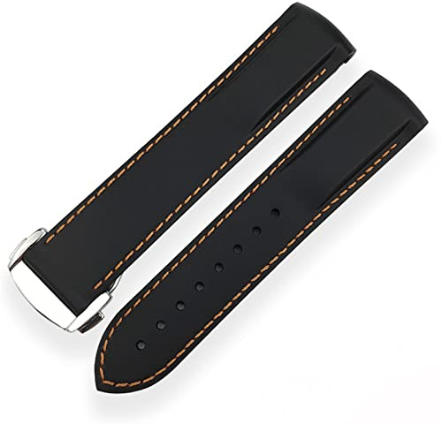 DASEB 20mm 21mm Gummi-Silikon-Uhr-Armband wasserdichtes Uhrband für Iwc markieren DER KLEINE PRINZ Groß Spitfire Armelete Accessoires.(Black orange line,22mm)