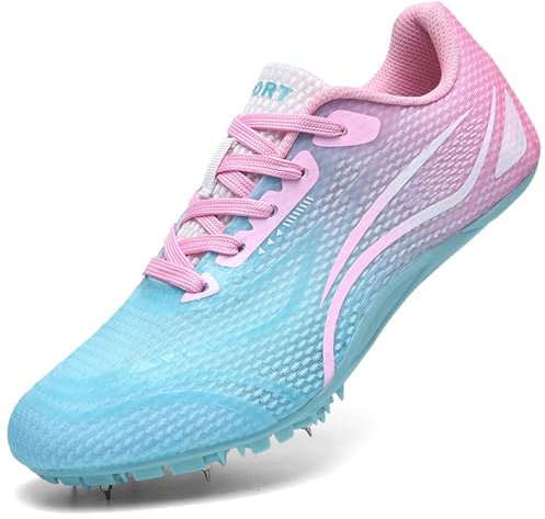 PENXZT Zapatillas de Atletismo para Hombres, niños, niñas, 8 Clavos, Transpirables, para Correr, Saltar y Sprint, de 100 a 400 Metros,D,38 EU