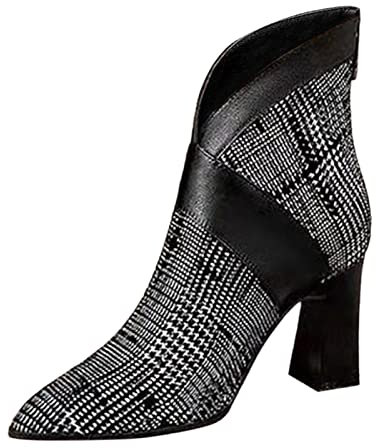 Stivali autunnali e invernali Donna Tacco grosso Tacco Stivali corti Fibbia per cintura Striscia Cerniera posteriore Stivali alla modaScarpe da donna Stivali Anfibi Donna Calosce Donna Rosa (Grey, 38)