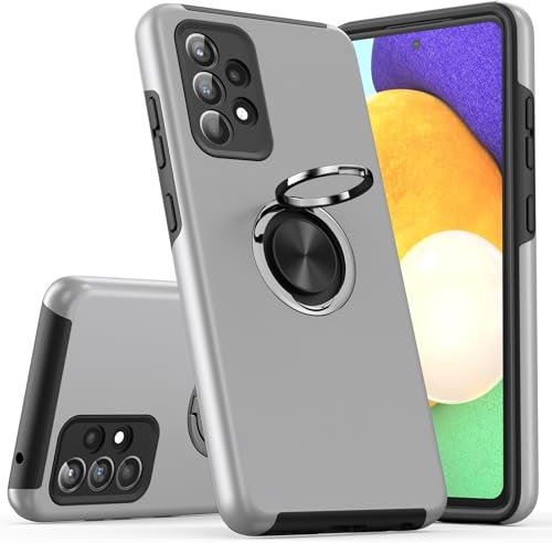 KRAFTCARE Hülle für Samsung Galaxy A52S 5G/A52 4G/5G, Handyhülle mit Eingebetteter 360° Grad Ring, Magnetische Schutzhülle TPU Stoßfest Cover Case für Samsung A52 - Silber