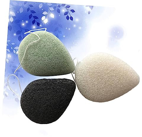 Baluue 3stück Tropfenförmiges Gesichtsreinigungsschwamm Natürlicher Bambusaktivkohle Für Peeling Und Hautpflege Geeignet Für Hauttypen Schwarz Grün Und Beige