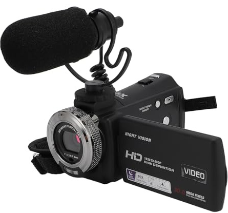 Videokamera-Camcorder, 1080P 30 MP 16-Fach Digitaler Zoom, Videorecorder-Kamera, 3,0-Zoll-TFT-LCD-Display, Vlogging-Kamera mit IR-Nachtsicht, Mikrofon, Fernbedienung und Akku
