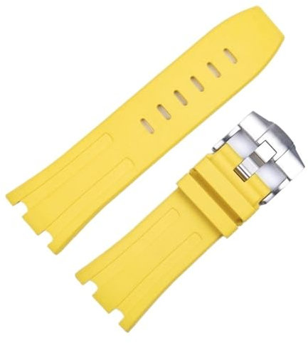 SERDAS Für Audemars und Piguet Royal Oak Strap Original AP 15710 26470 Silikon Gummi Sport Uhrenarmband 28mm Armband Zubehör(Yellow-silver)