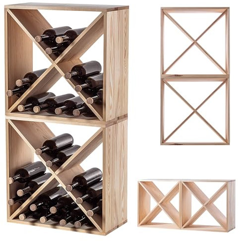 KADAX Scaffale per vino in legno, 52 x 25,5 x 104 cm, grande portabottiglie per molte bottiglie di vino, rustico, scaffale salvaspazio per bottiglie, robusto armadietto per vino, made in EU