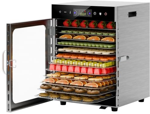 Smbcgdm 800W Food Dehydrator, 24H Timer Food Dryer Machine for Home, Touch Screen Food Dryer Dehydrator with 35-90 Temperature Control, 12-Trays Stainless Steel Fruit Dehydrators Machine UK