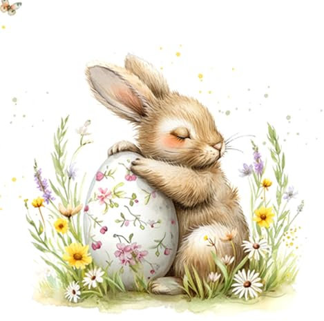 20 Servietten Ostern Hase beschützt Osterei als Tischdeko. Papierservietten mit Motiv. Auch für Decoupage und Serviettentechnik 33x33cm