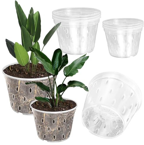 VGECEE 6 Pcs Pot Transparent Orchidée 11/12.5cm, Pots de Fleur Plastique avec Trou de Drainage, Pot Plante Intérieur Rond, Pots Orchidée Botanic Anti-pourri, pour Balcon Jardin Bureau Horticulture