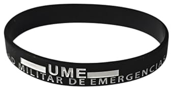 Genérico Pulsera Unidad Militar de Emergencias (UME) de Silicona – Color Negro con Letras Blancas y Bandera de España – Unisex, 63 mm de Diámetro Interno, 12 mm de Ancho, 21 cm de Contorno - 1 Unidad