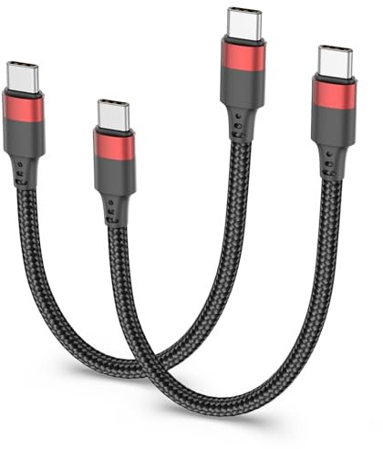 Short USB C to USB C Cable 20CM 2Pack, 60W PD Fast Charging Short USB C Cable Braided, 0.2M Type C to Type C Cord for iPhone 16 15 Samsung Galaxy S24 S23 S22 Note 20