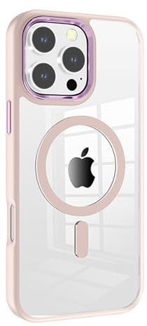 N NEWTOP Cover CV44 Compatibile Apple iPhone 14 Pro Max, Custodia Case TPU Rigida e Morbida Bordi Colorati Retro Trasparente Ricarica Wireless Hard Case Posteriore Anti Urto Cromata Pulsanti (Rosa)