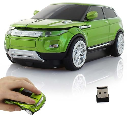 Souris Sans Fil en Forme de Voiture 2,4 GHz,Optique 3D Silencieuse et Portable,avec Récepteur USB,1200 DPI,pour Ordinateurs de Bureau,Ordinateurs Portables,Tablettes,Enfants,Etudiants,Cadeaux(Vert)