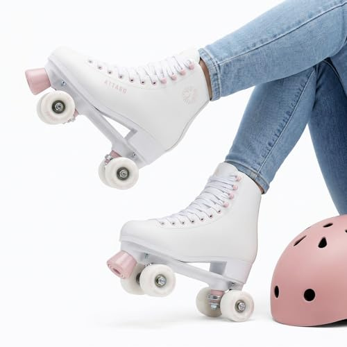 ATTABO Serena Damen Rollschuhe in Eco Leder, ABEC-3 Lager, PP Rahmen und Aluminium Kufe, 54×32 mm PU 82A Räder, TPU Bremse, Klassische Schnürung, Sicher und Stylisch