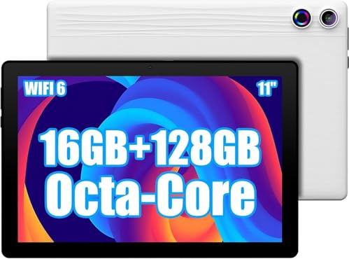Tablet, Android 14 Tablet 11 Zoll, 16(4+12) GB RAM 128GB ROM 1TB TF Expandable, Widevide L1, Octa-Core Processor, 1280*800 IPS HD Touchscreen 6800mAh Akku WiFi 6 BT 5.3 Dual 5MP+8MP Kamera (Weiß)