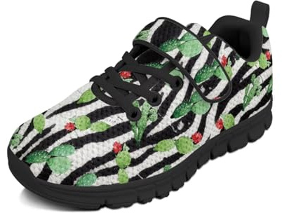 Beauty Collector Zebra Green Cactus Girls Running Shoes Kids Single Buckle Novelty Shoes Black Sole