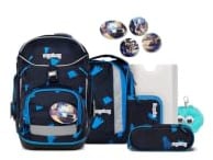 ergobag Schulranzen-Set Pack Set Bundle VerfolgBärjagd - Dunkelblau | Ergonomischer Schulrucksack flexibel, 7-teiliges Set für die 1. Klasse Grundschule, für Mädchen und Jungen, AW25/26
