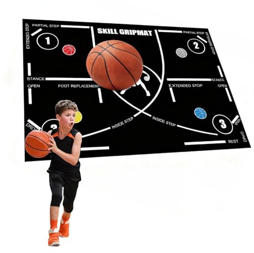 YFCJYBF Basketball Fußmatte Trainingsmatte - 120x86 cm Rutschfeste Schritttechnik Matte mit Anleitung, Leicht & Rollbar für Agilität, Koordination, Gleichgewichtstraining Indoor/Outdoor für Kinder/Erw