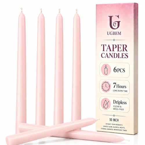 6 Stück Stabkerzen,10in Brenndauer 7-8 Stunden Tafelkerzen Spitzkerzen aus Premium-Paraffin, Rosa Kerzen für Kerzenhalter & Dekoration