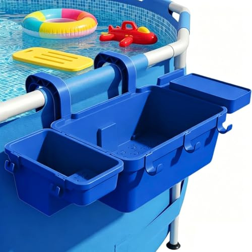 TUXUNQING Panier De Piscine Suspendu, Panier De Rangement en PP, Durable avec Égouttage Rapide, Organisateur pour Piscine De Jardin Et Piscine en Acier(Bleu)