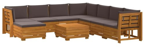 vidaXL Outdoor-Sofagarnitur mit Kissen 9 Stück Braun Massivholz Akazie, Akazienholz-Sofa, UV-beständiger Lounger, wetterfeste Couch, modulare Sitzgelegenheit für Gartenmöbel