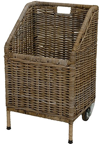 Holzwagen / Aufbewahrungskorb aus Kubu-Rattan Naturrohr / Zeitungswagen
