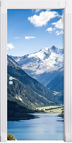 Stil.Zeit Möbel See an Bergen als Türtapete, Format: 200x90cm, Türbild, Türaufkleber, Tür Deko, Türsticker