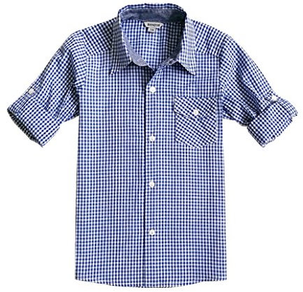 BIENZOE Jungen Baumwolle Plaid Knopf Unten Hemd Dunkelblau Größe 13/14