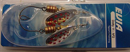 Cucharilla de Pesca Evia Dotty Modelo 11 Numero 2 Color Plata pintas Rojas 4,2 Gramos con Anzuelo Simple sin Muerte (Pack 2 Unidades)