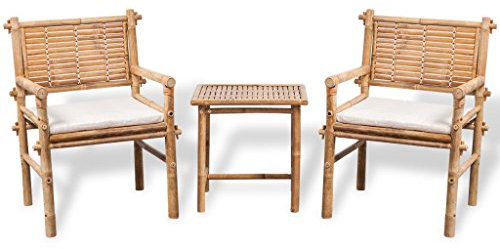 Festnight Salons de Jardin en Bambou 1 Table, 2 chaises et 2 Coussins de siège