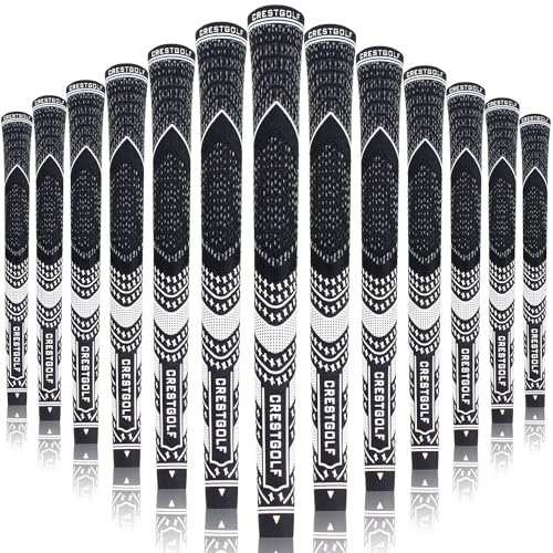 Crestgolf Aktualisierte Multi-Compound-Golfgriffe für Golfschläger, Set mit 13 Stück, mehr rutschfest, ökologische Baumwollgarn-Faden-Technologie (Standard schwarz)