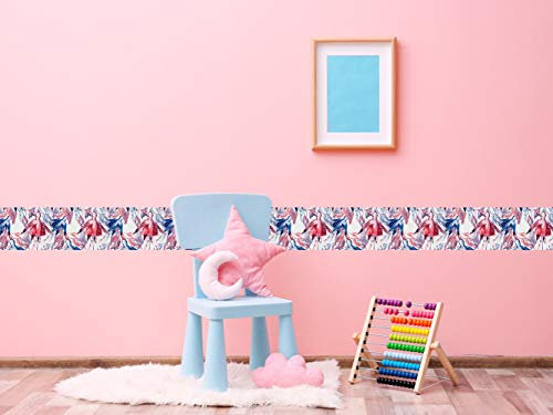 Oedim Pack of 5 Units 120 x 15 cm Border Self-Adhesive Vinyl and Wallpaper for Birds Blue and Red with Leaves
