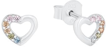 Prinzessin Lillifee Ohrstecker 925 Sterling Silber Mädchen Kinder Ohrschmuck, mit Zirkonia synth., 0,5 cm, Silber, Herz, Kommt in Schmuck Geschenk Box, 2024376