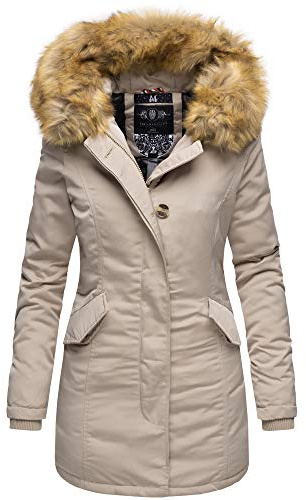 MARIKOO Damen Winter Jacke Stepp Parka Mantel Winterjacke warm gefüttert Kunstpelz KARMAA XS-XXL (XXL, Beige)