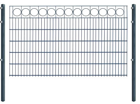 Doppelstabmattenzaun RING - Komplett-Set inkl. Pfosten & Befestigungsmaterial - optisch ansprechender Schmuckzaun mit Zierelementen (L 6 m | H 123 cm | Anthrazit)