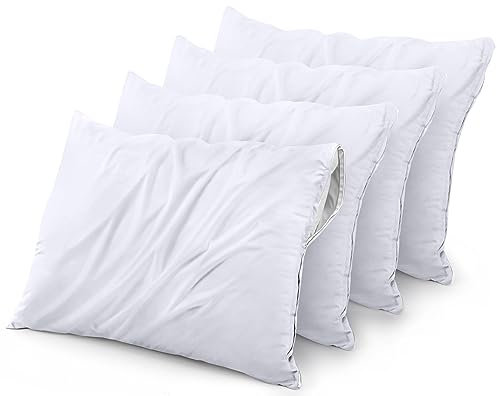 Utopia Bedding Wasserdichter Kissenschutz mit Reißverschluss (4 Stück, weiß), King-Size, Bettwanzensichere Kissenbezüge, Kissenbezüge, 50,8 x 96,5 cm
