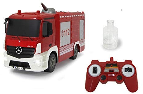 JAMARA 404970 - Feuerwehr TLF mit Spritzfunktion Mercedes-Benz Antos 1:26 2,4GHz - 360° manuell drehbare auf/ab bewegbare Spritzdüse, Reale Spritzfunktion, Licht vorne, Wassertank 160ml