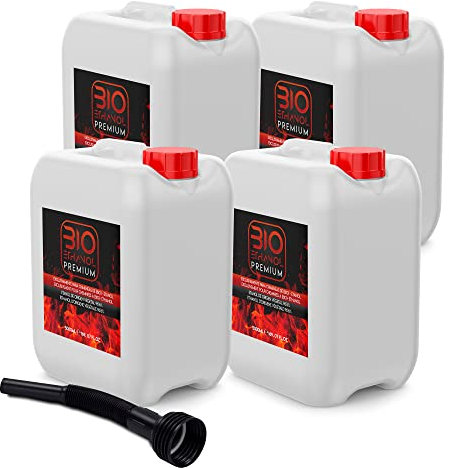 4 x 5 litros Bioetanol Premium con Embudo para chimeneas - Etanol Vegetal para chimeneas