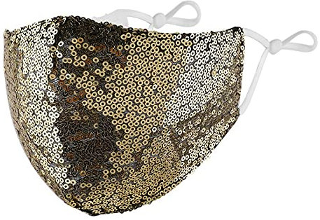 XXL Lashes Glamour Gesichtsschutz mit Pailletten, Bling Gesichtsmaske, Glitter Mundschutz, atmungsaktiv, Mundbedeckung (Gold)