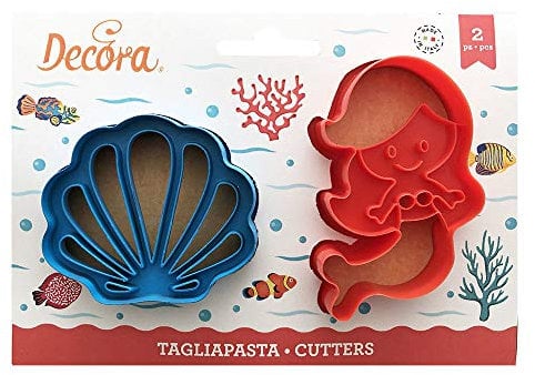 Decora 0255138 Set 2 Tagliapasta Sirena E Conchiglia In Plastica, Il Kit Ideale per Creare Decorazioni in Pasta di Zucchero o di Gomma, Made in Italy, Design originale. Confezione da 2 pezzi.