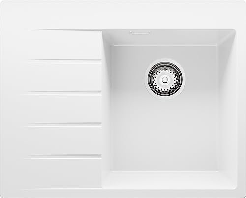Fregadero Cocina Blanco 62x50centímetros, Granito 1 Seno + Sifón, Sobre encimera al mueble 40centímetros - Sydney de Primagran