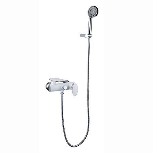 GLYYR Wannenarmatur Wasserfall Badewannenarmatur mit Handbrause, Messing Wannenbatterie Wandhalterung Weiß und Chrom Badewanne Wasserhahn Einhebel Wannenmischer für Badezimmer