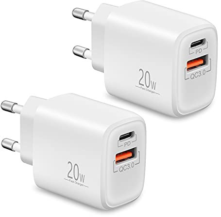 2-Port USB C Ladegerät Adapter für iPhone 16 15 14 13 12 Pro Max Plus SE XS 16e, iPad Pro Air Mini, für Apples Watch, 20W USBC Netzteil Stecker PD/QC Power Adapter Schnellladegerät Ladestecker 2Pack