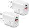 2-Port USB C Ladegerät Adapter für iPhone 16 15 14 13 12 Pro Max Plus SE XS 16e, iPad Pro Air Mini, für Apples Watch, 20W USBC Netzteil Stecker PD/QC Power Adapter Schnellladegerät Ladestecker 2Pack
