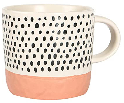 Nicola Spring Ceramic Coffee Mug - 385ml - Pink Dipped Dots Stoneware Coffee Cups Dishwasher & Microwave Safe Large Tea Mugs for Hot Drinks, Hot Chocolate, Tea