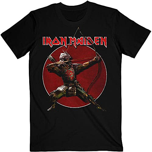 Iron Maiden Rockoff Trade Men's T-Shirt Senjutsu Eddie Archer Red Circle, Black, L, IMTEE135MB03