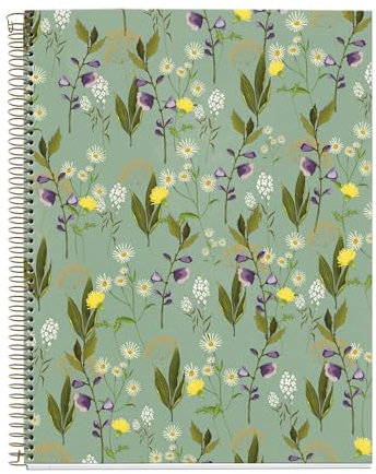 Miquelrius MR48233 Notizbuch, A4, recycelt, horizontale Streifen, 7 mm, 120 Blatt, 4 farbige Streifen, Kollektion Garden Memories, grüne Blumen